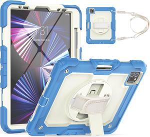 Case for iPad Pro 11 2021 2020 2018 / iPad Air 4 / Air 5 10.9 Inch, 360° Rotating Multi-Functional Handle-Kickstand Shockproof Cover with Built-in Screen Protector & Shoulder Strap & Pencil Holder