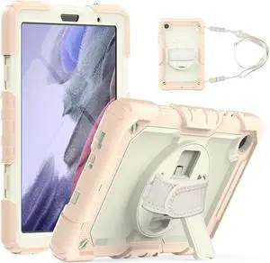 Case Compatible with Samsung Galaxy Tab A7 Lite 8.7 inch with Built-in Screen Protector 360 Degree Kickstand Hand Shoulder Strap, Shockproof Cover for Galaxy Tab A7 Lite 2021 SM-T220 SM- T225 SM- T227