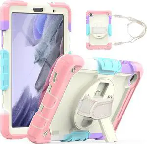Case Compatible with Samsung Galaxy Tab A7 Lite 8.7 inch with Built-in Screen Protector 360 Degree Kickstand Hand Shoulder Strap, Shockproof Cover for Galaxy Tab A7 Lite 2021 SM-T220 SM- T225 SM- T227