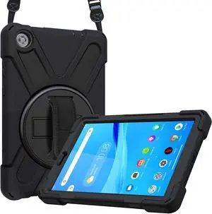 Lenovo Tab M8 HD / Tab M8 HD LTE / Smart Tab M8 Case, Rugged Heavy Duty Shockproof Rotating Kickstand Protective Cover for Lenovo Tab M8 HD LTE / Tab M8 HD / Smart Tab M8 w/ Stand Hanle Shoulder Strap