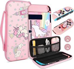 Unicorn Hard Carrying Case for Nintendo Switch- Pink Portable Travel Case with Soft TPU Protective Case Cover Compatible with Nintendo Switch for Girls