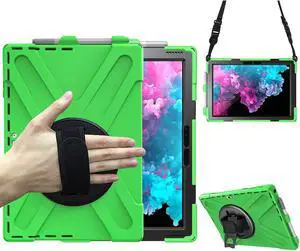 Surface Pro 7 Plus / Pro 7 / Pro 6 / Pro 5 / Pro 4 / Pro LTE Case, Full Body Protective Case, 360 Degree Rotatable Heavy-Duty Cover with Hand Strap, Shoulder Belt and Kickstand Green