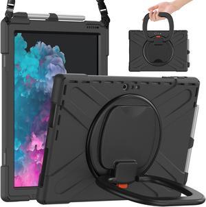 Surface Pro 7 Plus / Pro 7 / Pro 6 / Pro 5 / Pro 4 / Pro LTE Case, Full Body Protective Case, 360 Degree Rotatable Heavy-Duty Cover with Hand Strap, Shoulder Belt and Kickstand