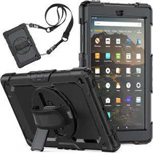 Amazon Kindle Fire HD 10 Case 2019 2018 2017 Release, Shockproof Cover with Kickstand,Hand Strap and Shoulder Strap for Fire HD 10.1 Inch Tablet (9th/8th/7th Generation)