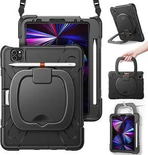 Case for iPad Pro 11 inch 2021 2020 2018/ iPad Air 4 / Air 5 10.9 Inch, 360° Rotating Multi-Functional Handle-Kickstand Shockproof Cover with Built-in Stand & Shoulder Strap & Pencil Holder