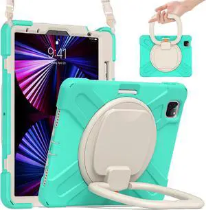 Case for iPad Pro 11 inch 2021 2020 2018/ iPad Air 4 / Air 5 10.9 Inch, 360° Rotating Multi-Functional Handle-Kickstand Shockproof Cover with Built-in Stand & Shoulder Strap & Pencil Holder
