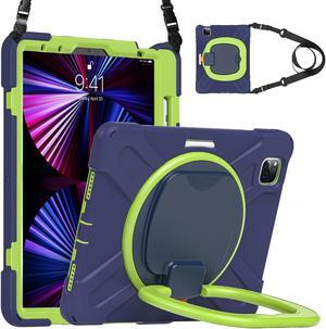 Case for iPad Pro 11 inch 2021 2020 2018/ iPad Air 4 / Air 5 10.9 Inch, 360° Rotating Multi-Functional Handle-Kickstand Shockproof Cover with Built-in Stand & Shoulder Strap & Pencil Holder