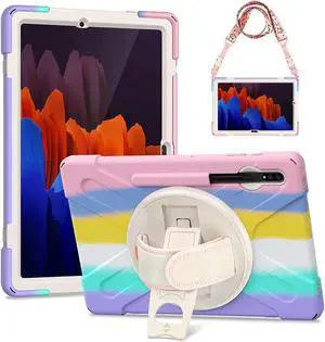 Galaxy Tab S7 Plus 12.4 Case 2020 with Pencil Holder, Stand, Hand Strap, Shoulder Belt, Shockproof Cover for Samsung Galaxy Tab S7 Plus 2020 12.4 inch Model SM-T970 T975 T976
