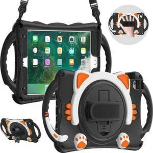 iPad Mini 5th/4th/3rd/2nd/1st Generation Case for Kids, Silicone Rubber Shockproof Cover for iPad mini 5 4 3 2 1 with Adjustable Strap,Handle Grip,Pencil Holder,Rotating Kickstand,Hand Strap