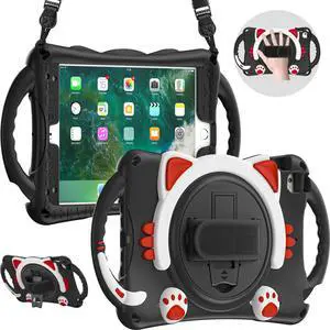iPad Mini 5th/4th/3rd/2nd/1st Generation Case for Kids, Silicone Rubber Shockproof Cover for iPad mini 5 4 3 2 1 with Adjustable Strap,Handle Grip,Pencil Holder,Rotating Kickstand,Hand Strap