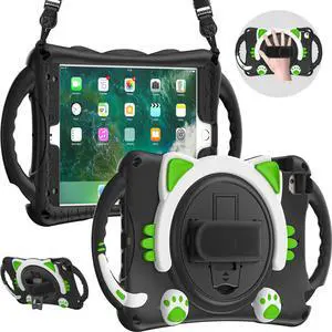 iPad Mini 5th/4th/3rd/2nd/1st Generation Case for Kids, Silicone Rubber Shockproof Cover for iPad mini 5 4 3 2 1 with Adjustable Strap,Handle Grip,Pencil Holder,Rotating Kickstand,Hand Strap