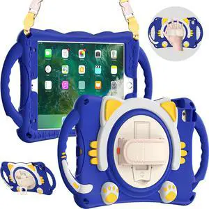 iPad Mini 5th/4th/3rd/2nd/1st Generation Case for Kids, Silicone Rubber Shockproof Cover for iPad mini 5 4 3 2 1 with Adjustable Strap,Handle Grip,Pencil Holder,Rotating Kickstand,Hand Strap