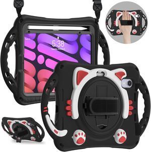 Kids Case for Apple iPad Mini 6 8.3 Inch 2021, Silicone Shockproof Protective Cover with Pencil Holder Handle Grip Hand Strap Kickstand Shoulder Strap for iPad Mini 6th Generation