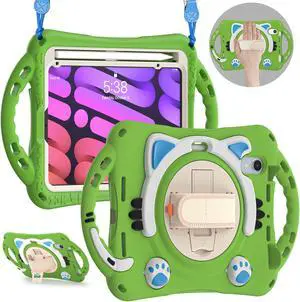 Kids Case for Apple iPad Mini 6 8.3 Inch 2021, Silicone Shockproof Protective Cover with Pencil Holder Handle Grip Hand Strap Kickstand Shoulder Strap for iPad Mini 6th Generation