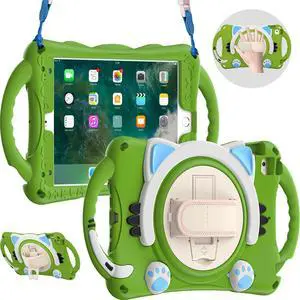 iPad Mini 5th/4th/3rd/2nd/1st Generation Case for Kids, Silicone Rubber Shockproof Cover for iPad mini 5 4 3 2 1 with Adjustable Strap,Handle Grip,Pencil Holder,Rotating Kickstand,Hand Strap