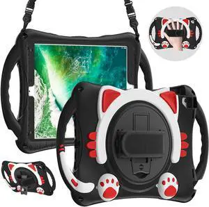 Kids Case for iPad 9.7 2018 / 2017 / Air 1 / Air 2 / Pro 9.7 , Silicone Shockproof Protective Cover with Pencil Holder, Handle Grip, Hand Strap, Kickstand, Shoulder Strap
