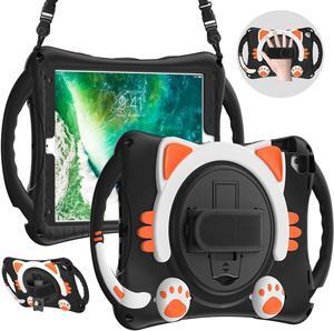 Kids Case for iPad 9.7 2018 / 2017 / Air 1 / Air 2 / Pro 9.7 , Silicone Shockproof Protective Cover with Pencil Holder, Handle Grip, Hand Strap, Kickstand, Shoulder Strap