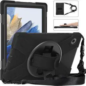 Case for Samsung Galaxy Tab A8 10.5 inch 2022 Case, Heavy Duty Shockproof Protective Cover with 360 Degree Rotatable Stand+ Pencil Holder + Adjustable Hand Strap, Shoulder Belt