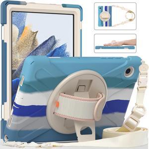 Case for Samsung Galaxy Tab A8 10.5 inch 2022 Case, Heavy Duty Shockproof Protective Cover with 360 Degree Rotatable Stand+ Pencil Holder + Adjustable Hand Strap, Shoulder Belt