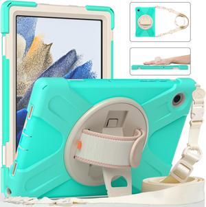 Case for Samsung Galaxy Tab A8 10.5 inch 2022 Case, Heavy Duty Shockproof Protective Cover with 360 Degree Rotatable Stand+ Pencil Holder + Adjustable Hand Strap, Shoulder Belt