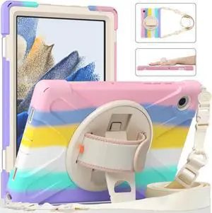 Case for Samsung Galaxy Tab A8 10.5 inch 2022 Case, Heavy Duty Shockproof Protective Cover with 360 Degree Rotatable Stand+ Pencil Holder + Adjustable Hand Strap, Shoulder Belt