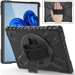 Microsoft Surface Pro 8 13 inch 2021 Case, Protective Rugged Cover with Pen Holder / Hand Strap / Rotating Kickstand Compatible with Type Cover Keyboard