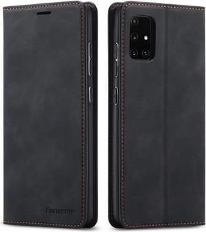 Samsung Galaxy A71 5G Case, Premium PU Leather Cover TPU Bumper with Card Holder Kickstand Hidden Magnetic Shockproof Flip Wallet Case for Samsung Galaxy A71 6.7 inch Phone 5G Version