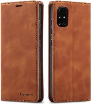 Samsung Galaxy A51 5G Case, Premium PU Leather Cover TPU Bumper with Card Holder Kickstand Hidden Magnetic Shockproof Flip Wallet Case for Samsung Galaxy A51 6.5 inch Phone 5G Version