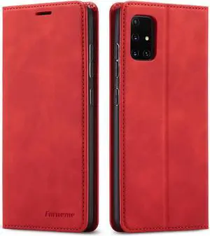 Samsung Galaxy A51 5G Case, Premium PU Leather Cover TPU Bumper with Card Holder Kickstand Hidden Magnetic Shockproof Flip Wallet Case for Samsung Galaxy A51 6.5 inch Phone 5G Version