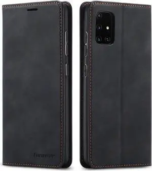 Samsung Galaxy A51 5G Case, Premium PU Leather Cover TPU Bumper with Card Holder Kickstand Hidden Magnetic Shockproof Flip Wallet Case for Samsung Galaxy A51 6.5 inch Phone 5G Version