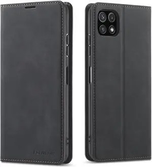 Samsung Galaxy A22 5G Case, Premium PU Leather Cover TPU Bumper with Card Holder Kickstand Hidden Magnetic Shockproof Flip Wallet Case for Galaxy A22 5G Case [Not Fit for A22 4G]