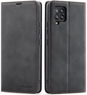 Samsung Galaxy A12 5G Case, Premium PU Leather Cover TPU Bumper with Card Holder Kickstand Hidden Magnetic Shockproof Flip Wallet Case for Galaxy A12 5G / SM-A125 / M12 / F12