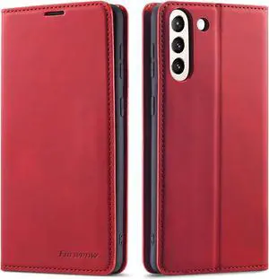 Samsung Galaxy S21 FE 5G / A52 4G Case, Premium PU Leather Cover TPU Bumper with Card Holder Kickstand Hidden Magnetic Shockproof Flip Wallet Case for Galaxy S21 FE 5G 6.4 inch