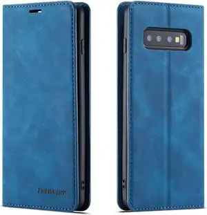 Samsung Galaxy S10 Plus Case, Premium PU Leather Cover TPU Bumper with Card Holder Kickstand Hidden Magnetic Shockproof Flip Wallet Case for Galaxy S10 Plus / S10+ 6.4 inch