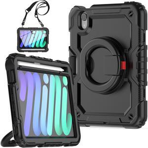 iPad Mini 6 Case 2021 8.3 Inch with Pencil Holder & Screen Protector for Kids Boys Girls & Business | Protective Heavy Duty iPad Mini 6th Generation Cover with Hand Shoulder Strap