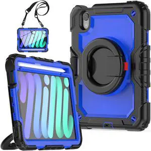 iPad Mini 6 Case 2021 8.3 Inch with Pencil Holder & Screen Protector for Kids Boys Girls & Business | Protective Heavy Duty iPad Mini 6th Generation Cover with Hand Shoulder Strap