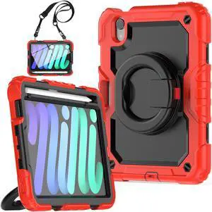 iPad Mini 6 Case 2021 8.3 Inch with Pencil Holder & Screen Protector for Kids Boys Girls & Business | Protective Heavy Duty iPad Mini 6th Generation Cover with Hand Shoulder Strap