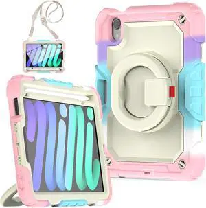 iPad Mini 6 Case 2021 8.3 Inch with Pencil Holder & Screen Protector for Kids Boys Girls & Business | Protective Heavy Duty iPad Mini 6th Generation Cover with Hand Shoulder Strap