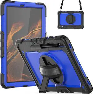 Case for Samsung Galaxy Tab S8 Plus / S8+ 12.4'' (2022) / S7 FE 5G (2021) / S7 Plus (2020) 12.4 inch Heavy Duty Cover With Screen Protector & 360 Degree Swivel Kickstand & Hand Shoulder Strap