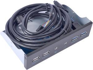 5.25 Inch Front Panel USB Hub with 2-Port USB 3.0 & 2-Port USB 2.0 & HD Audio Output Port & Microphone Input Port for Desktop [ 20 Pin Connector & 2ft Adapter Cable]