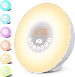Sunrise Alarm Clock, Wake Up Light LED Digital Clock for Bedrooms with Touch Control 7 Colors Light, 6 Natural Sounds, FM Radio and Snooze/Sunset Simulation