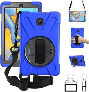 Samsung Galaxy Tab A 8.0 SM-T387 Case 2018 Kids Proof with Kickstand and Strap, Rugged Hard PC + Silicone Cover + Handle + Shoulder Holder for Samsung Tab A 8.0 T387V Verizon 8" Tablet