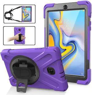 Samsung Galaxy Tab A 8.0 SM-T387 Case 2018 Kids Proof with Kickstand and Strap, Rugged Hard PC + Silicone Cover + Handle + Shoulder Holder for Samsung Tab A 8.0 T387V Verizon 8" Tablet