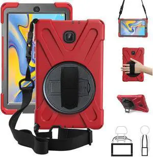 Samsung Galaxy Tab A 8.0 SM-T387 Case 2018 Kids Proof with Kickstand and Strap, Rugged Hard PC + Silicone Cover + Handle + Shoulder Holder for Samsung Tab A 8.0 T387V Verizon 8" Tablet