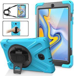 Samsung Galaxy Tab A 8.0 SM-T387 Case 2018 Kids Proof with Kickstand and Strap, Rugged Hard PC + Silicone Cover + Handle + Shoulder Holder for Samsung Tab A 8.0 T387V Verizon 8" Tablet
