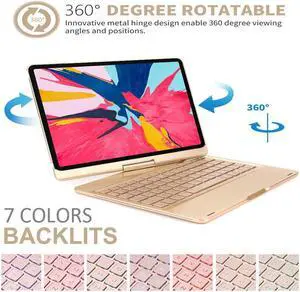iPad Pro 11 2018 Case with Keyboard Werleo 7 Color Backlit Bluetooth Wireless Keyboard Case Smart Folio Case 360 Rotate Stand Keyboard Cover with Pencil Holder and Auto Sleep Wake for iPad Pro 11 inch