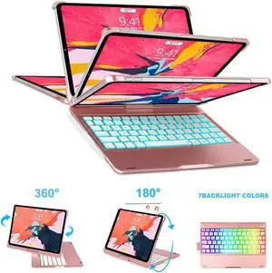iPad Pro 11 2018 Case with Keyboard Werleo 7 Color Backlit Bluetooth Wireless Keyboard Case Smart Folio Case 360 Rotate Stand Keyboard Cover with Pencil Holder and Auto Sleep Wake for iPad Pro 11 inch