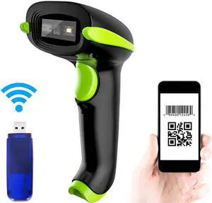 2D Wireless Barcode Scanner 2-in-1 433Mhz wireless & USB 2.0 Wired 1D QR PDF417 Data Matrix Bar Code Scanner Cordless CMOS Image Barcode Reader for Mobile Payment Computer Screen