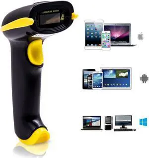2-In-1 Bluetooth & 2.4GHz Wireless Barcode Scanner 1D Handheld USB Cordless Laser Bar Code Reader Work With Ipad Iphone Android Phone Tablet Computer Supports Windows Mac OS Android IOS
