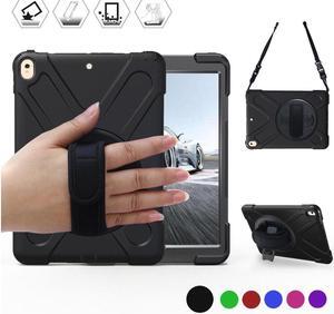New iPad Pro 10.5 Case,Heavy Duty Carrying Rugged Protective Armor Case with 360 Degree Stand, Handle Hand Grip & Shoulder Strap, For Apple Tablet 10.5 inch 2017 Cover Skin Kids A1701 A1709 Black